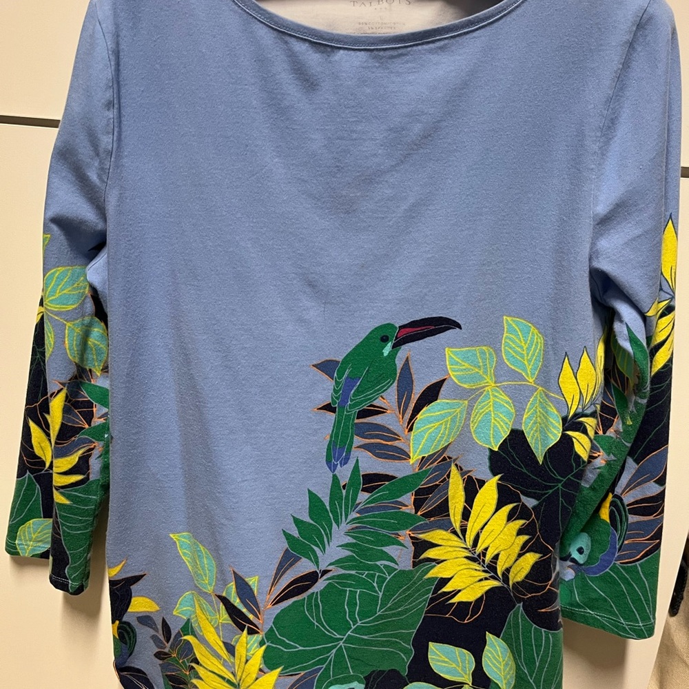 Blue Tropical Print  3/4 sleeves Women's Top